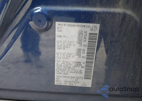 2017 Nissan Rogue Sv z USA, uszkodzony, nr VIN 5N1AT2MV1HC882072